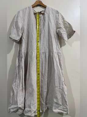 Your face Women's Light Beige Linen Short-Sleeve Gathered Dress